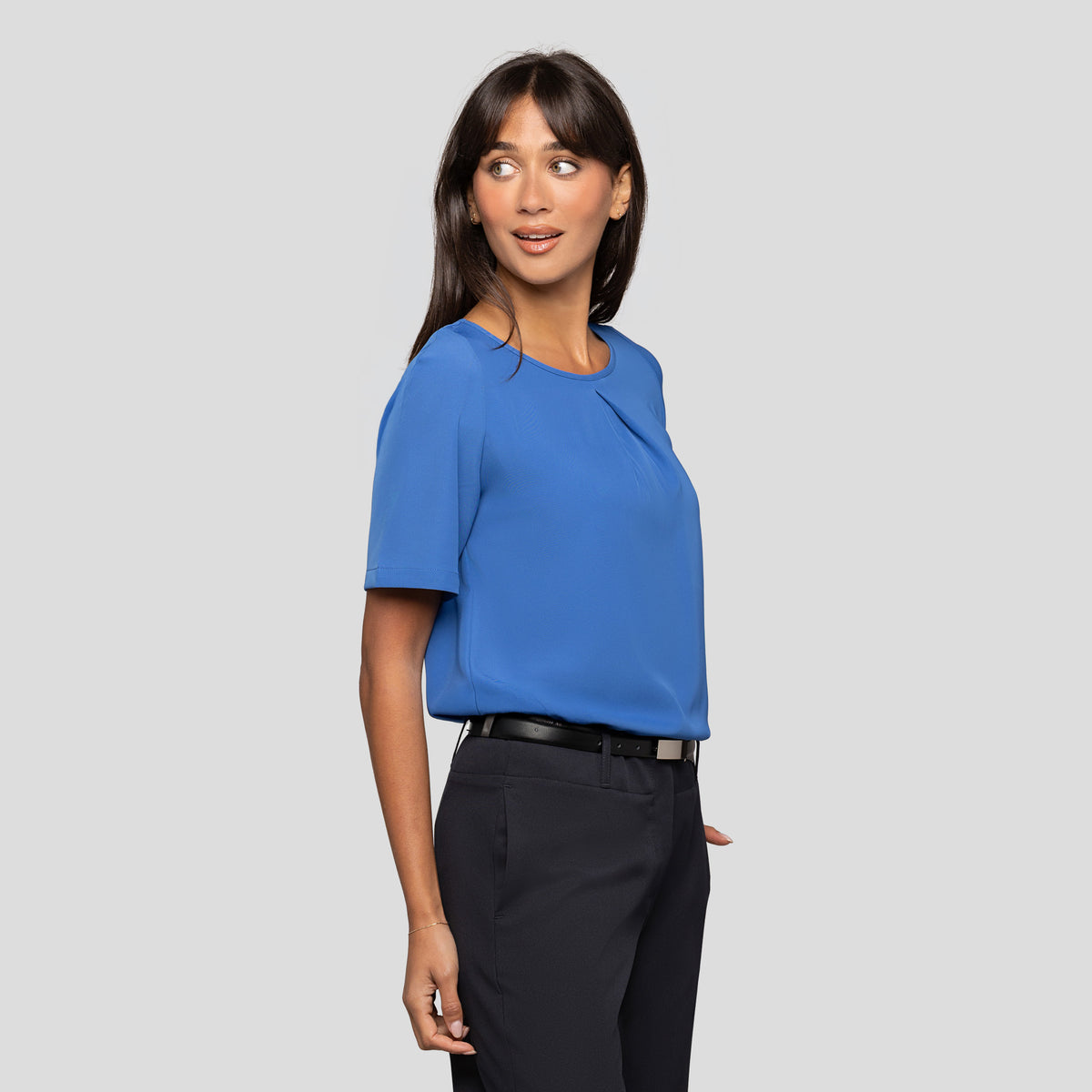 Short Sleeve Pleat Front Blouse