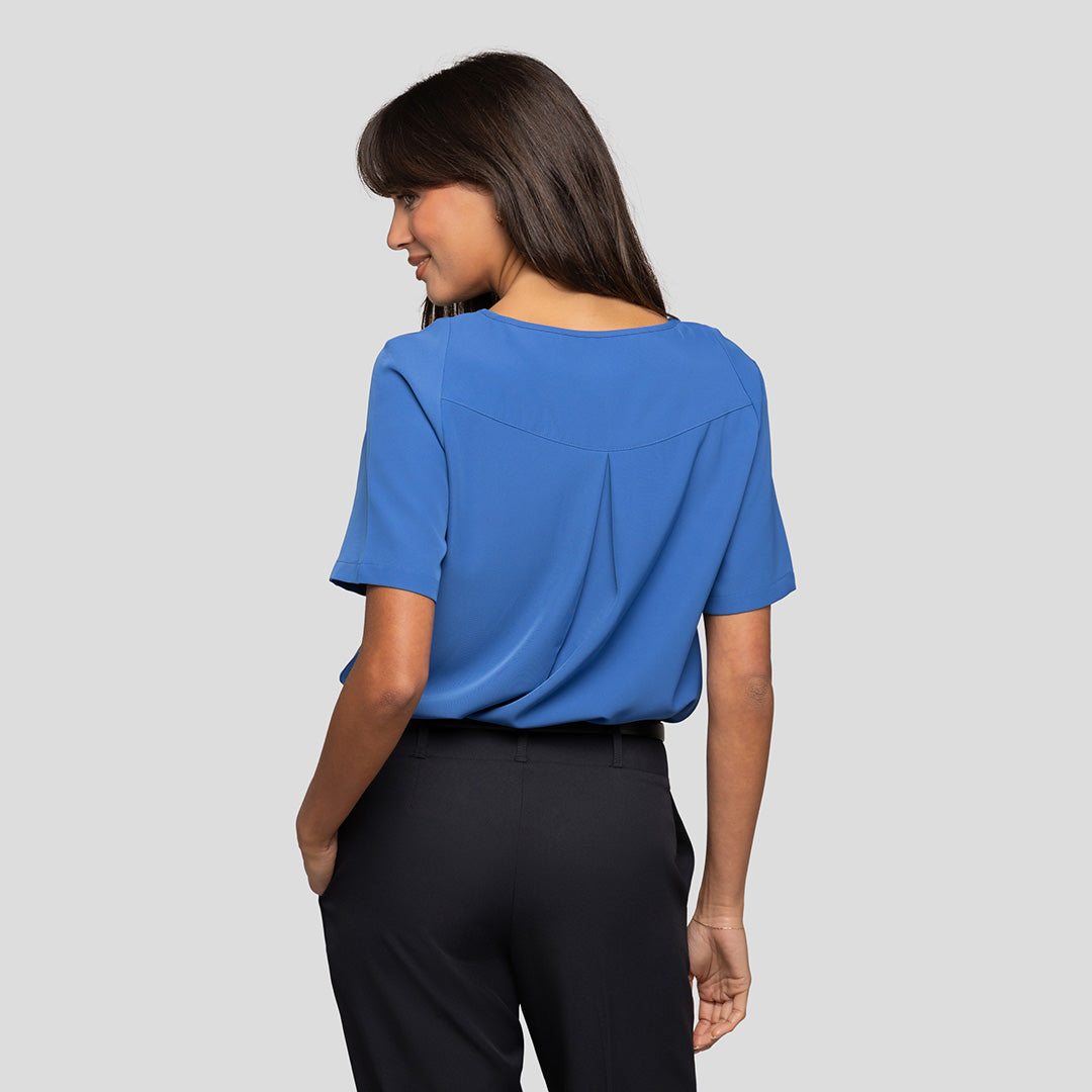 Short Sleeve Pleat Front Blouse