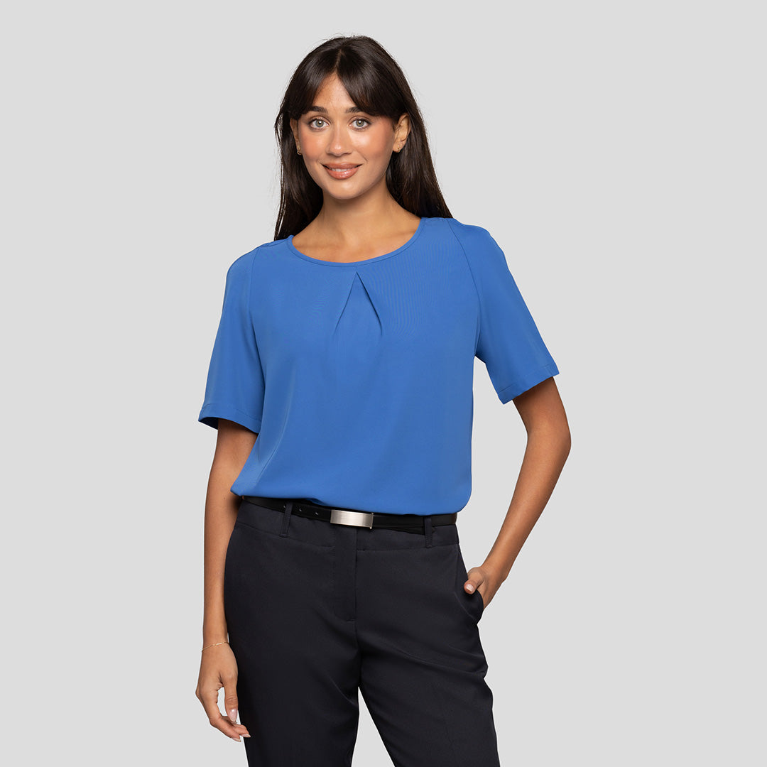 Short Sleeve Pleat Front Blouse