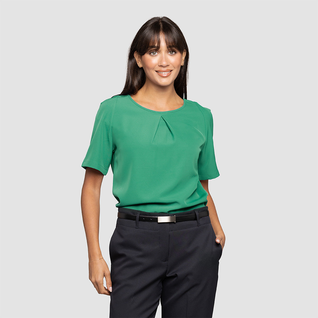 Short Sleeve Pleat Front Blouse