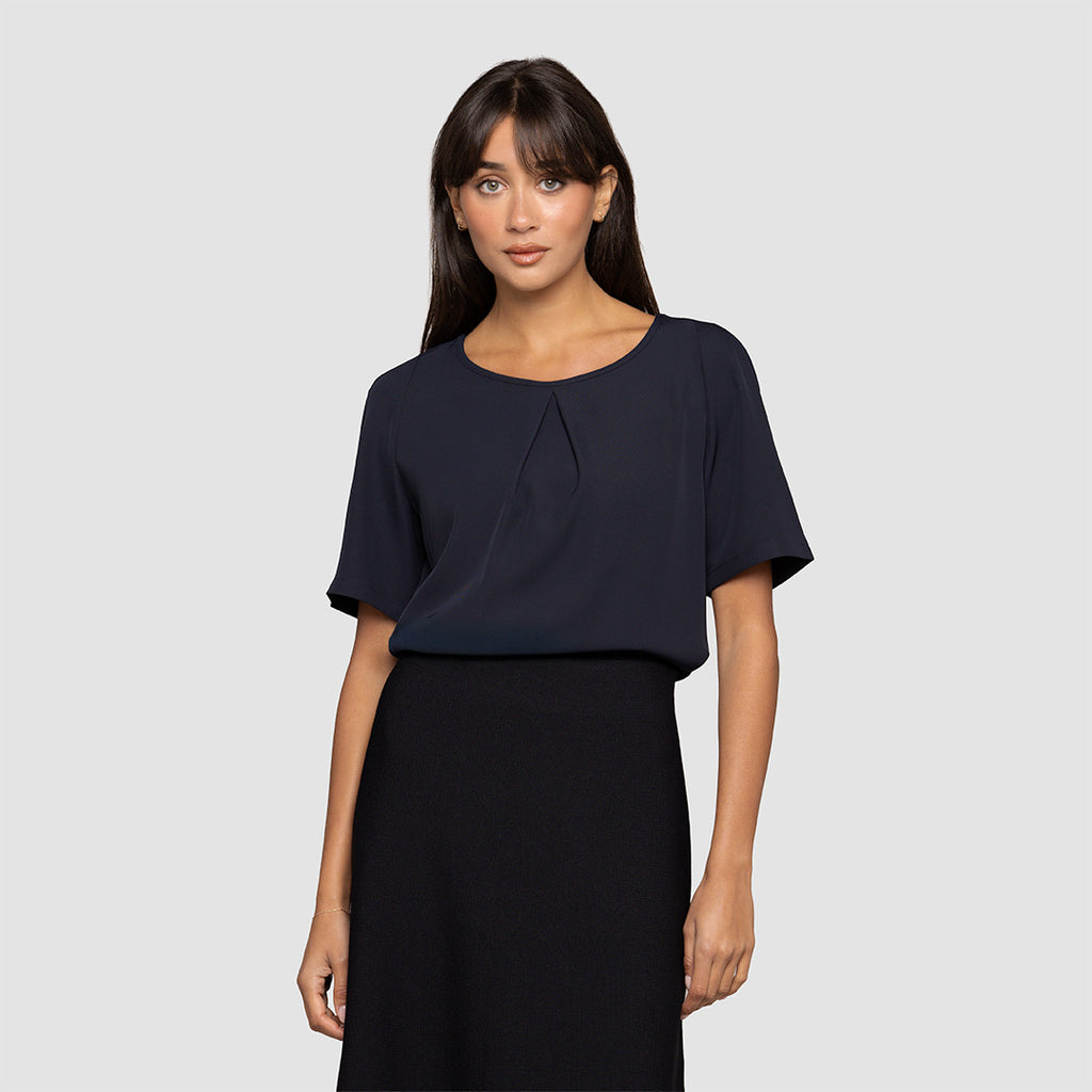 Short Sleeve Pleat Front Blouse