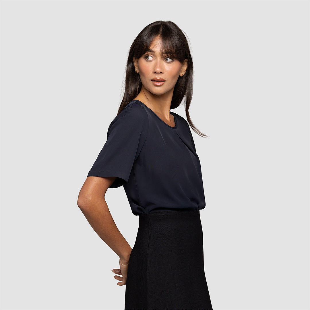 Short Sleeve Pleat Front Blouse