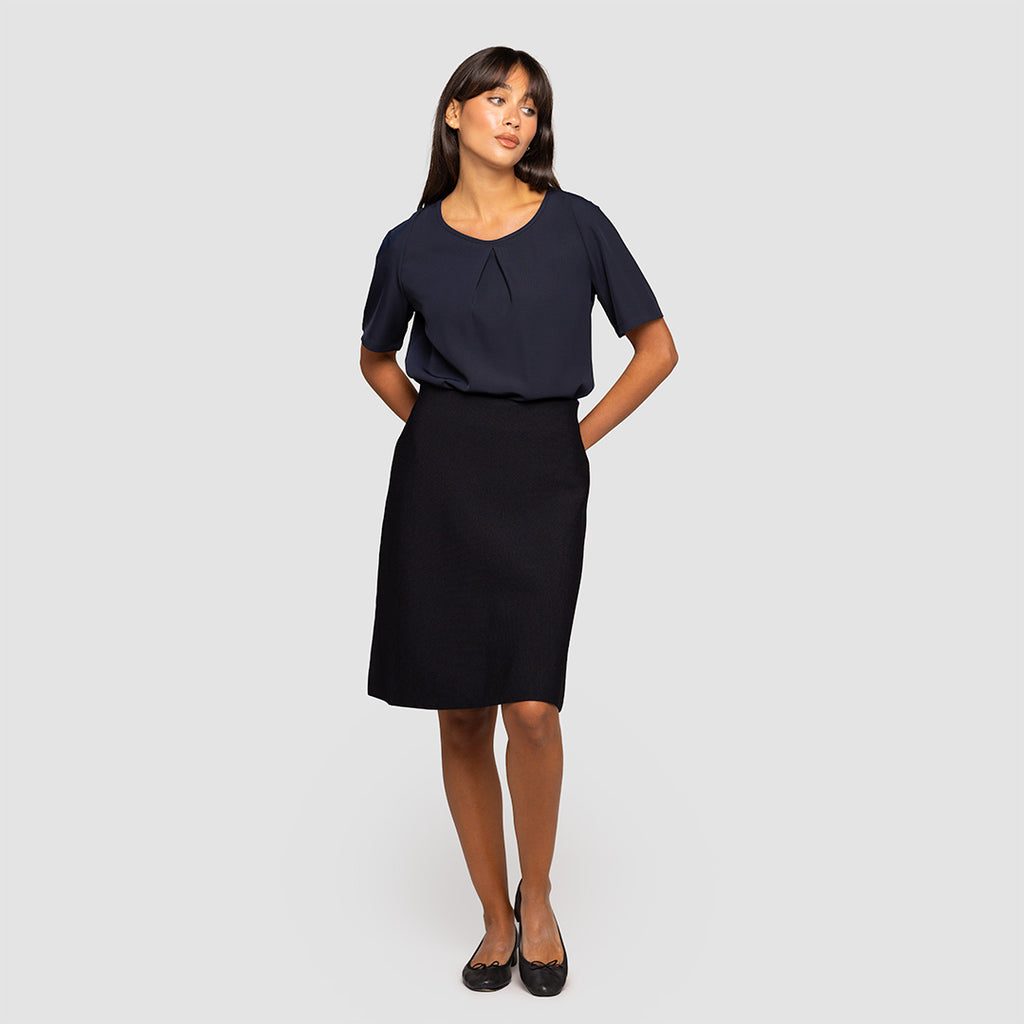 Short Sleeve Pleat Front Blouse