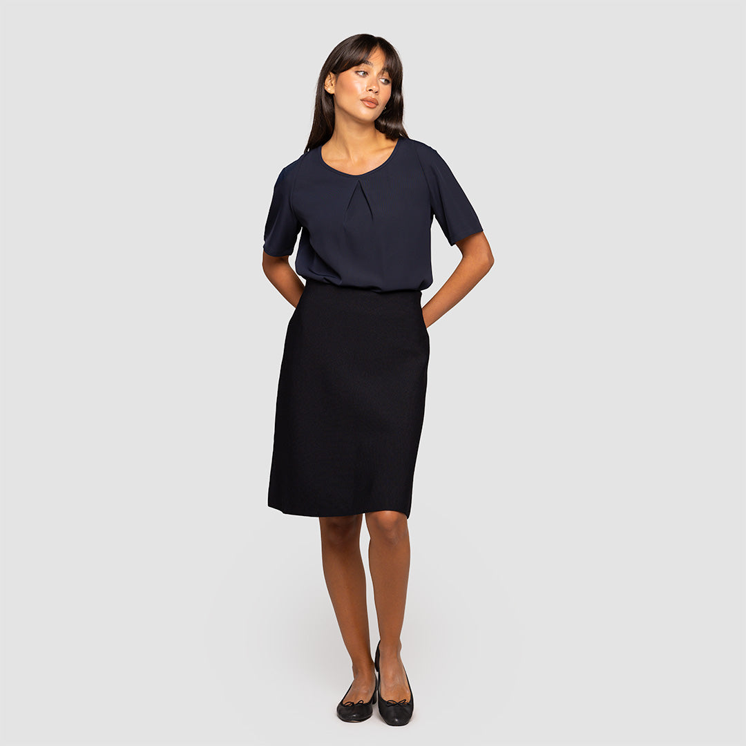 Short Sleeve Pleat Front Blouse
