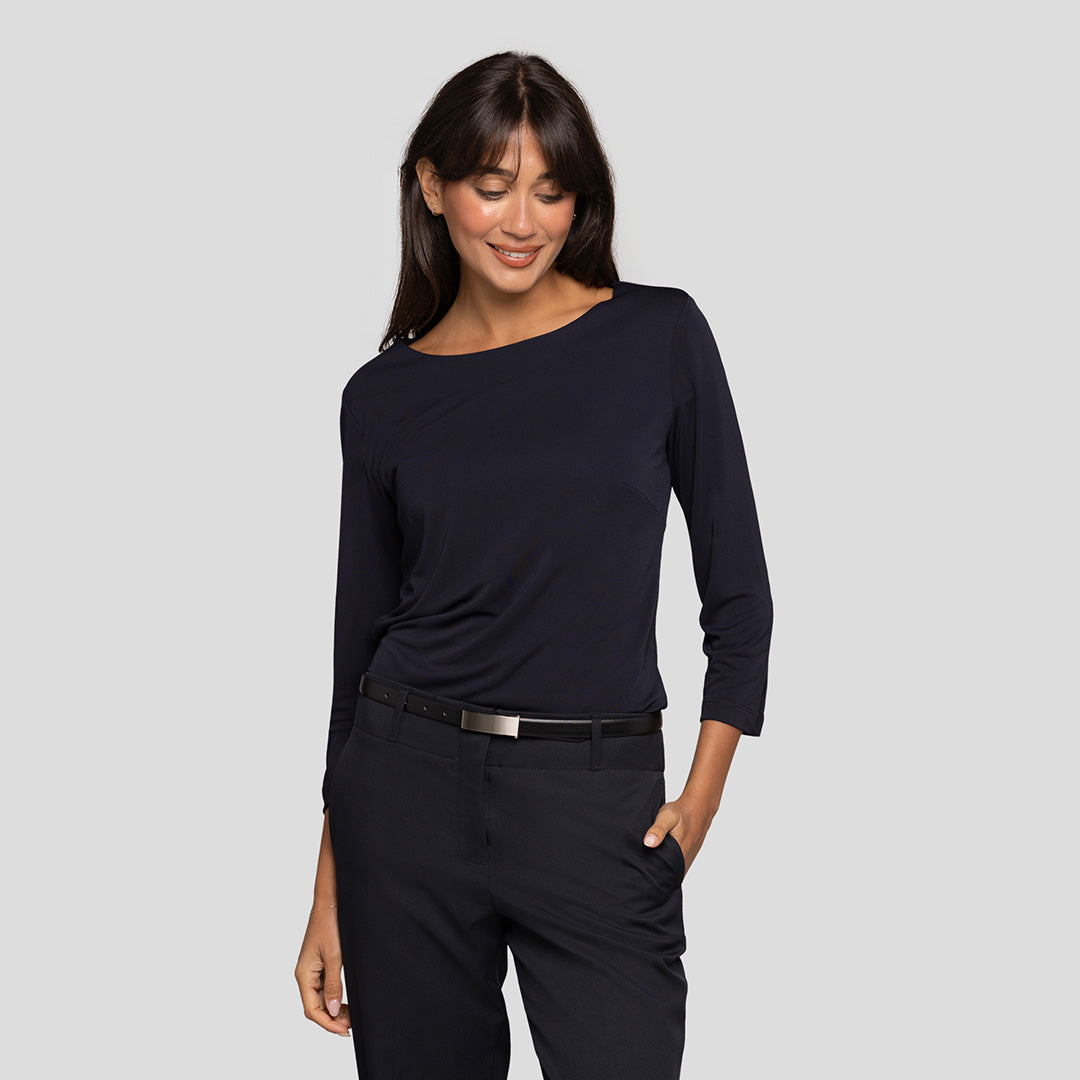 Soft Knit 3/4 Sleeve Boat Neck Top