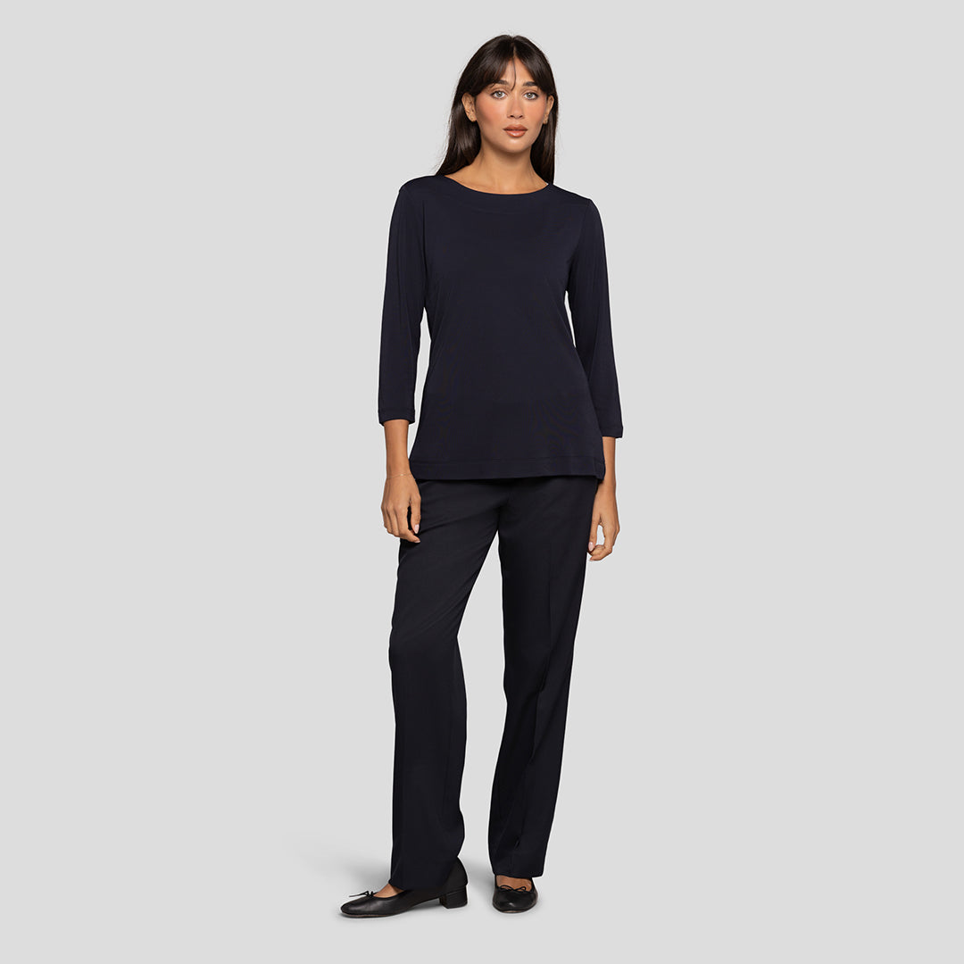Soft Knit 3/4 Sleeve Boat Neck Top