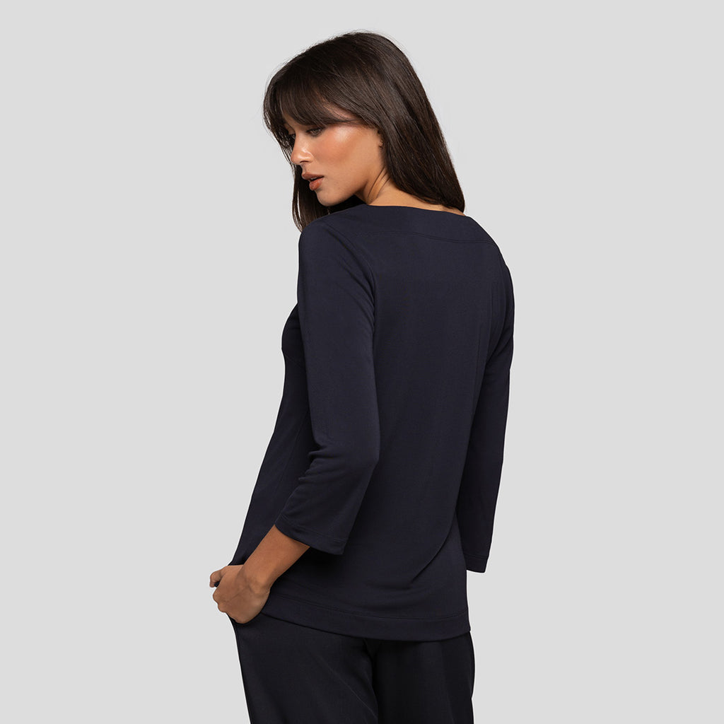 Soft Knit 3/4 Sleeve Boat Neck Top