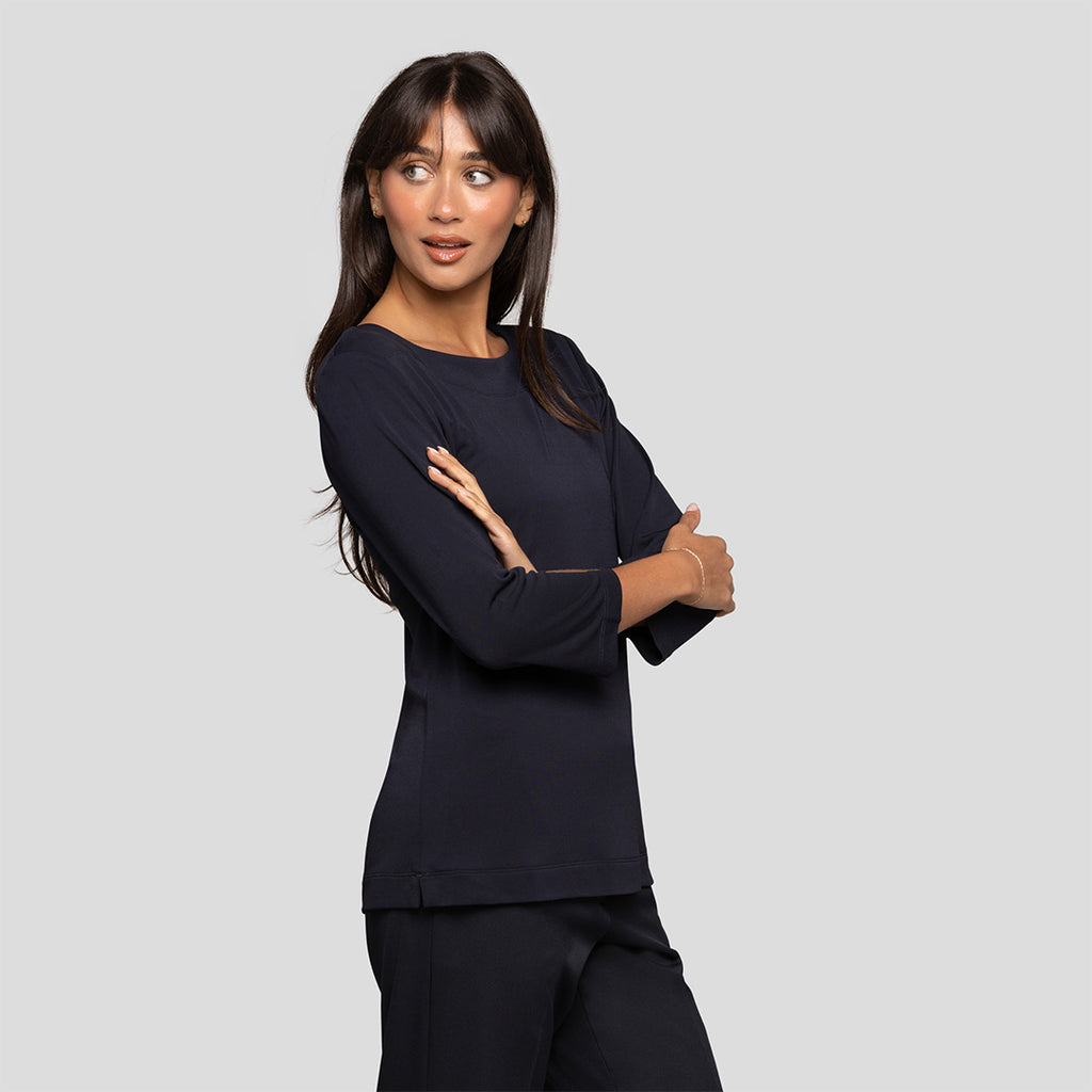 Soft Knit 3/4 Sleeve Boat Neck Top