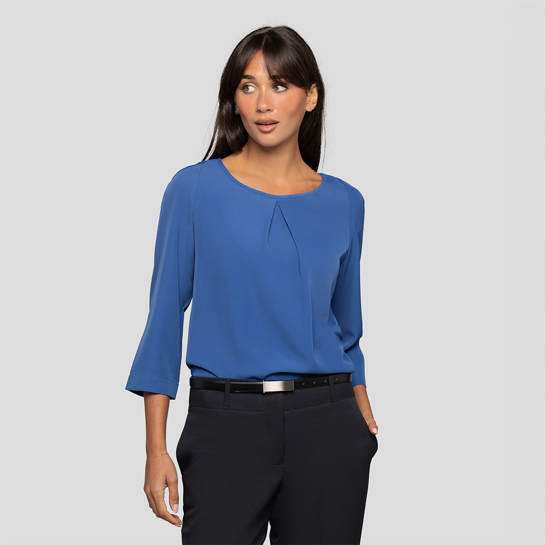 3/4 Sleeve Pleat Front Blouse