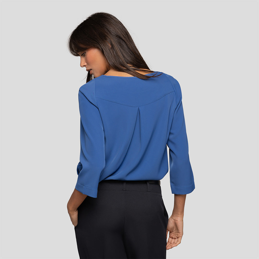 3/4 Sleeve Pleat Front Blouse