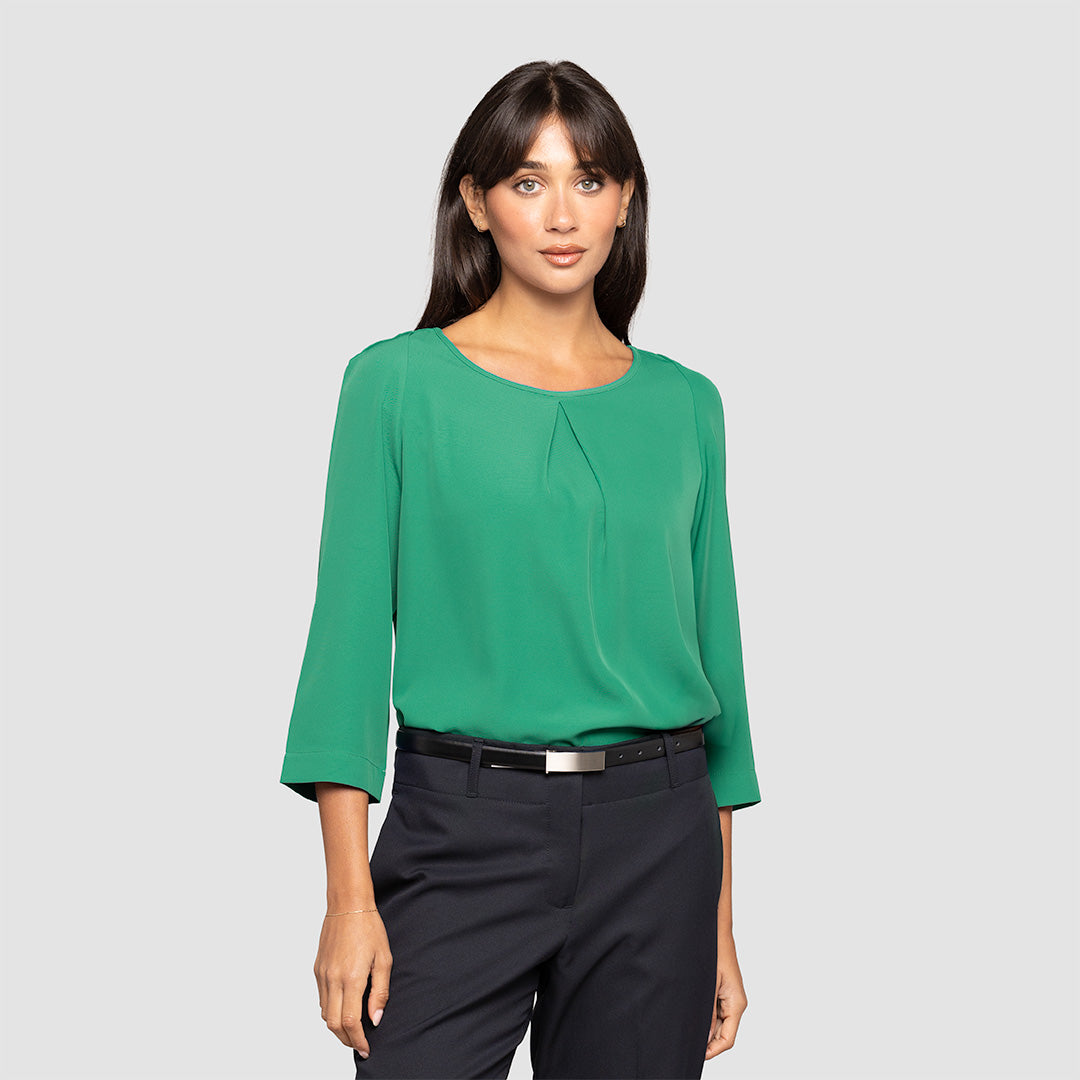 3/4 Sleeve Pleat Front Blouse