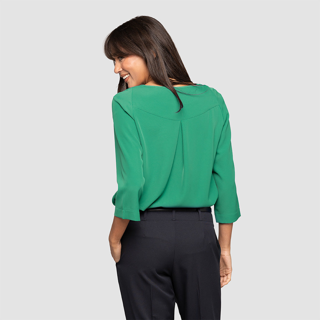 3/4 Sleeve Pleat Front Blouse
