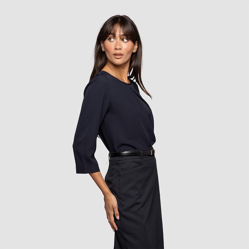 3/4 Sleeve Pleat Front Blouse