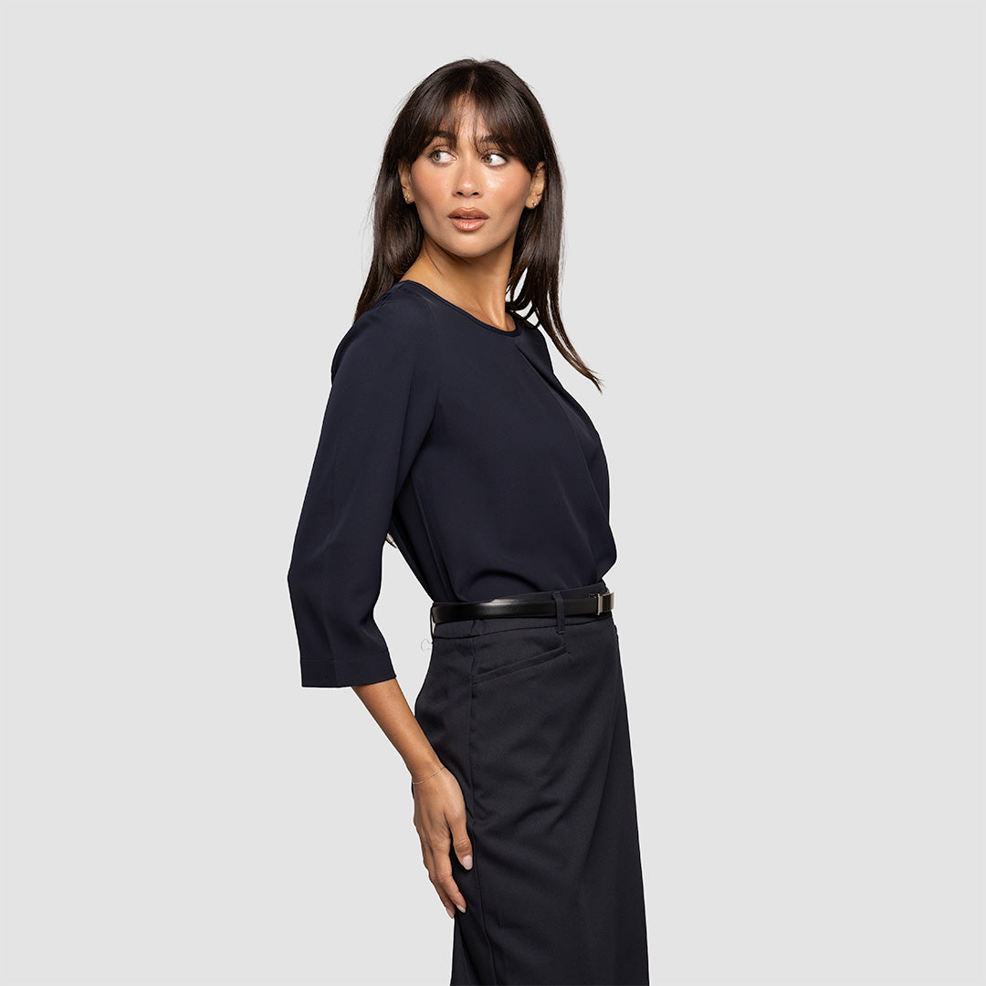 3/4 Sleeve Pleat Front Blouse