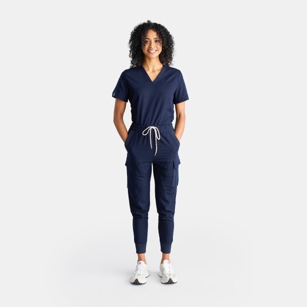 Women Wearing the Unisex Cargo Jogger Scrub Pant in Twilight/navy by Designs to You