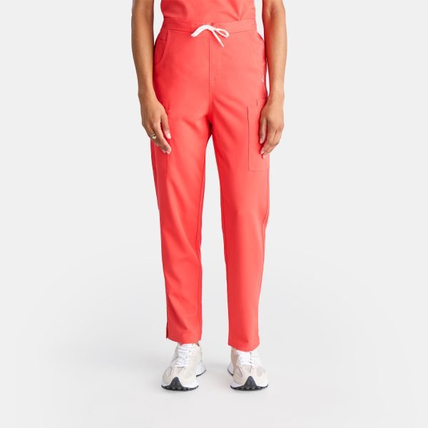 Front View of the Modern Scrub Pants in Watermelon Pink, Highlighting Deep Pockets for Added Functionality and Convenience.