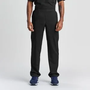 Front View of Men's Modern Scrub Pant in Black, Highlighting the Streamlined Fit and Spacious Cargo Pockets, Designed for Functionality in Medical Settings.