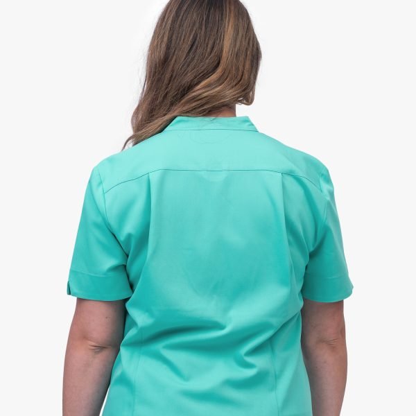 Back View of Designs to You Crossover Scrub Top Features Four Deep Pockets and a Flattering Cross Top.