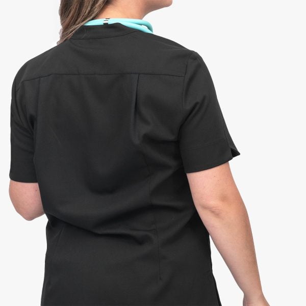 Back View Crossover Scrubs in Midnight Black, Showcasing the Stylish Design.