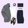 the Banner for the Article 'how to Measure Yourself for the Perfect Fit' Features a Flat Lay of Corporate-style Garments and an Assortment of Accessories That a Corporate Worker May Wear and Use at Work. the Items Lay Atop a Light Purple Background.