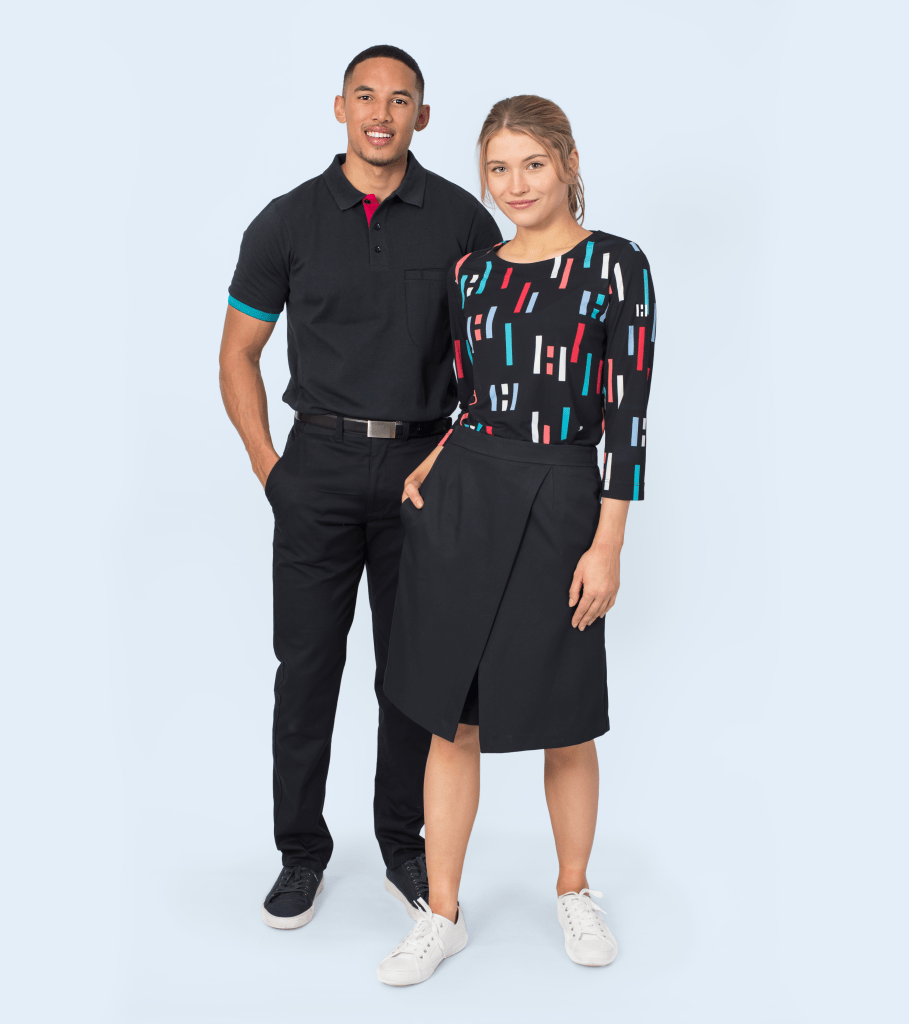 The banner image for 'Healius Uniform Case Study' features a male and female model posing in front of a light blue background. They are wearing items from Healius' uniform collection and appear confident, professional and stylish.
