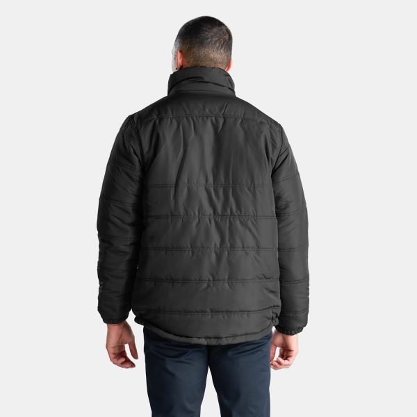 Unisex Puffer Jacket Black, Viewed from the Back with Male Model