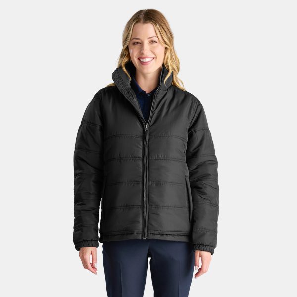 Unisex Puffer Jacket Black, Viewed from the Front with Male Model